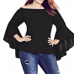 City Chic Romantic Sleeve Bare Shoulder Top